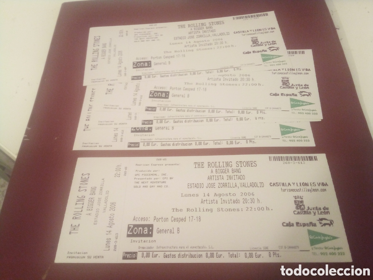 Entradas antiguas de conciertos: ROLLING STONES lote 5 entradas Valladolid 2006 completas