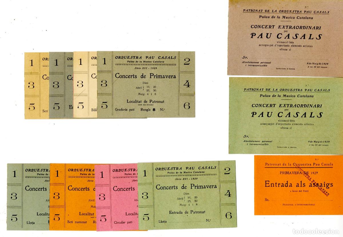 Entradas antiguas de conciertos: Pau Casals, pack completo de entradas, abonos e invitaci&oacute;n a ensayos 1929, Conciertos Primavera - Pa
