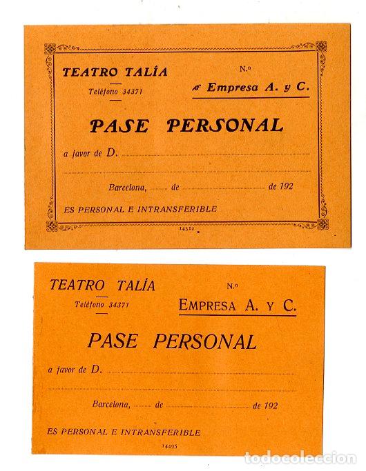 Entradas antiguas de conciertos: Teatro Tal&iacute;a, dos pases personales 192? - Teatre Talia