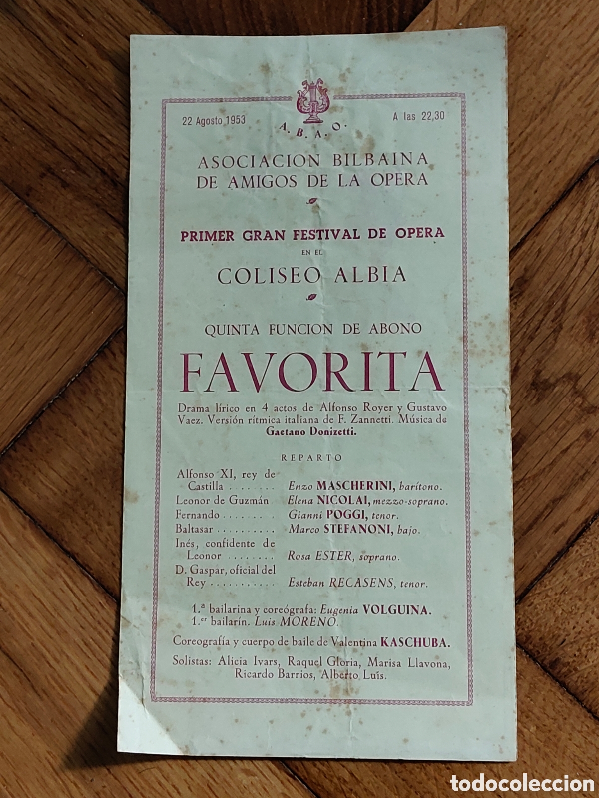Entradas antiguas de conciertos: Programa de mano y entrada a Primer Gran Festival de &Oacute;pera de la Asociaci&oacute;n Bilba&iacute;na de Amigos opera