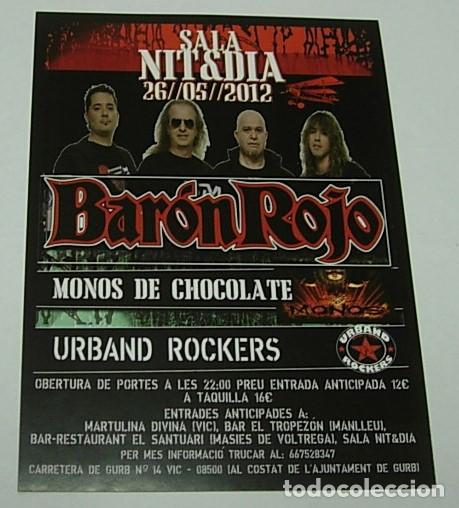 Entradas antiguas de conciertos: BARON ROJO Flyer Concierto en Vic Barcelona Mayo 2012 14,5x10 Cm Original Excelente !!