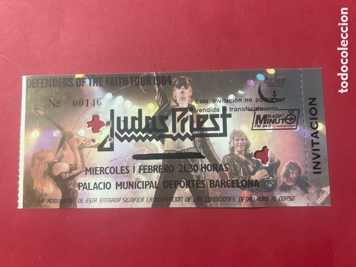 Entradas antiguas de conciertos: L860/20. L860/13. JUDAS PRIEST - ENTRADA CONCIERTO BARCELONA 1984.PALACIO DE LOS DEPORTES.