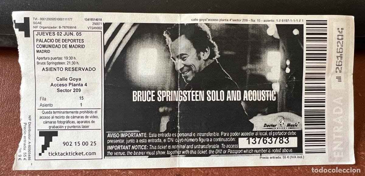 Entradas antiguas de conciertos: Entrada concierto Bruce Springsteen solo and acoustic - Palacio de Deportes de Madrid (2 Junio 2005)