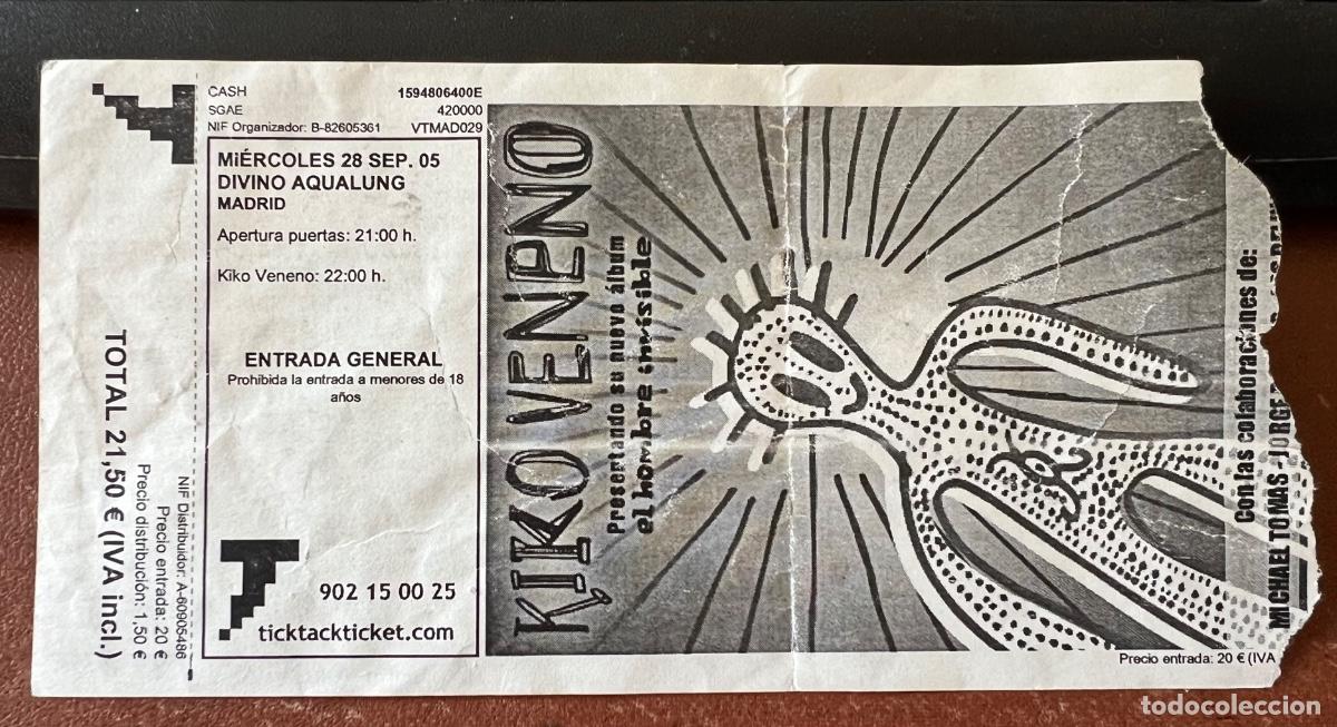 Entradas antiguas de conciertos: Entrada concierto de Kiko Veneno (El hombre invisible) - Divino Aqualung Madrid (28 Sep. 2005)