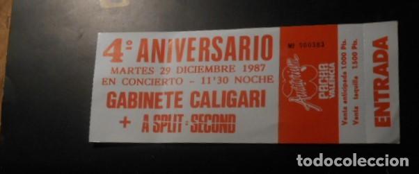 Entradas antiguas de conciertos: A SPLIT SECOND GABINETA CALIGARI ENTRADA TICKET ORIGINAL 1987 A AUDITORIUM PACHA VALENCIA SPAIN