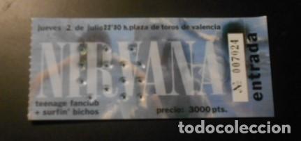 Entradas antiguas de conciertos: NIRVANA ENTRADA TICKET ORIGINAL 1992 PLAZA TOROS DE VALENCIA SPAIN NEVERMIND