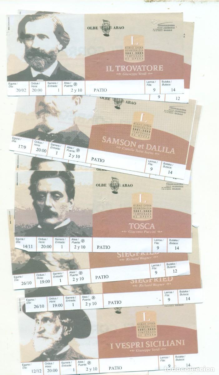 Entradas antiguas de conciertos: LOTE DE CINCO ENTRADAS DOBLES TEMPORADA 50 DE OPERA DE LA ABAO 2001-2002