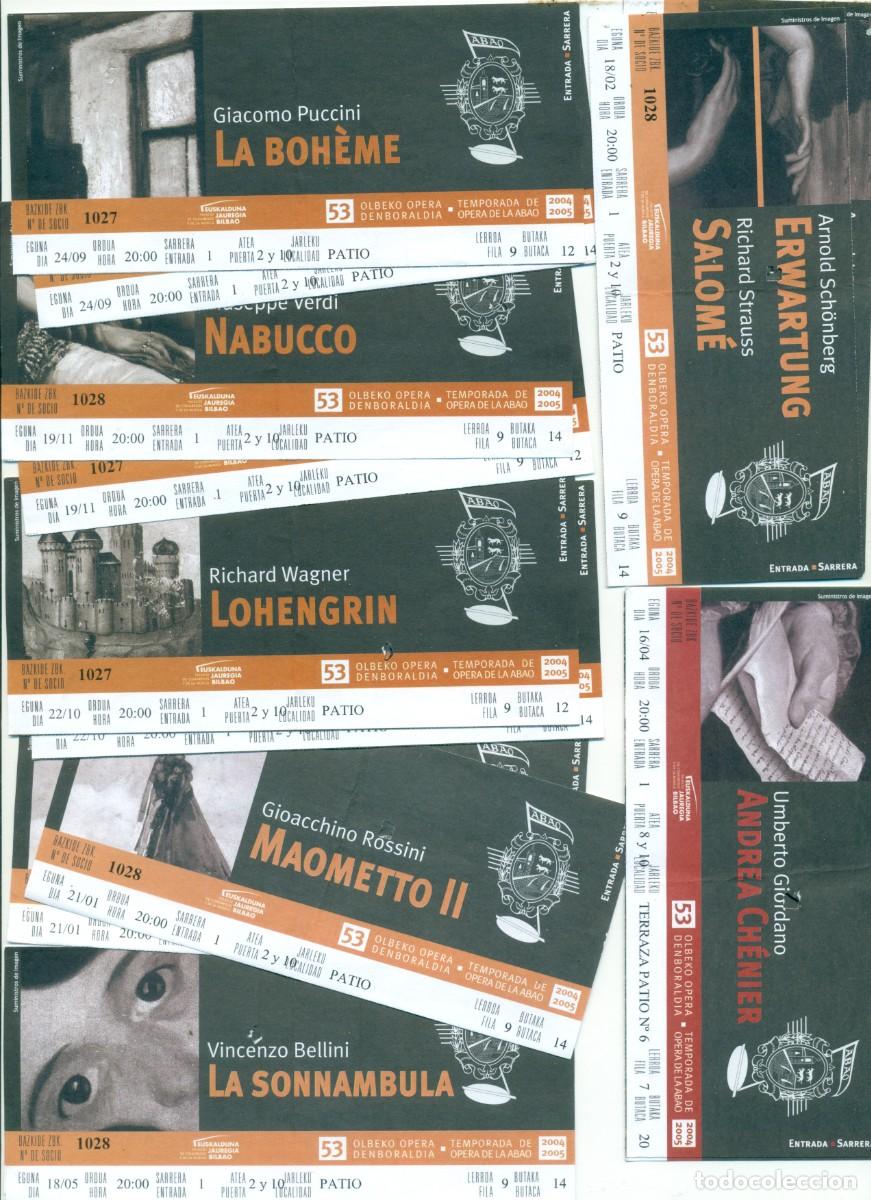 Entradas antiguas de conciertos: LOTE DE SIETE ENTRADAS DOBLES TEMPORADA 53 DE OPERA DE LA ABAO 2003-2004
