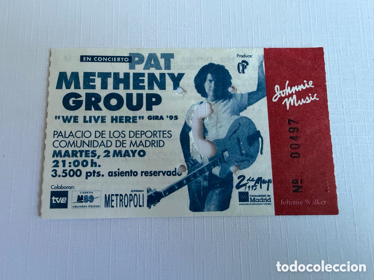 Entradas antiguas de conciertos: Entrada Pat Metheni Group Ticket Palacio de los Deportes Madrid 1995