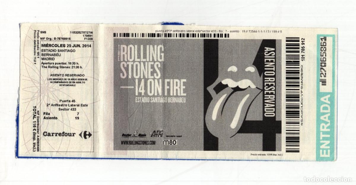 Entradas antiguas de conciertos: ENTRADA ORIGINAL THE ROLLING STONES MADRID 2014. GIRA 14 ON FIRE. SANTIAGO BERNAB&Eacute;U.