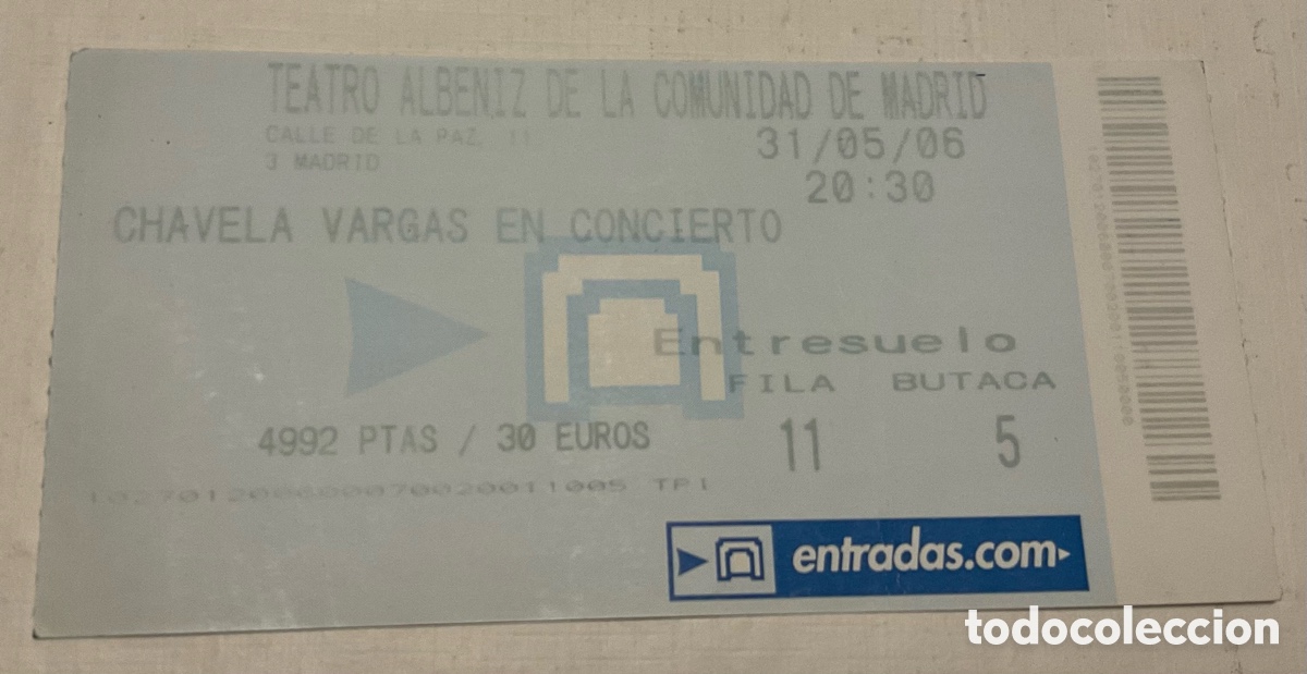 Entradas antiguas de conciertos: Entrada concierto Chavela Vargas 2006