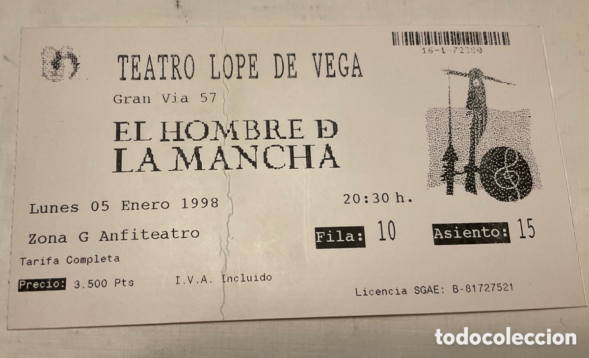 Entradas antiguas de conciertos: Entrada musical El Hombre de La Mancha