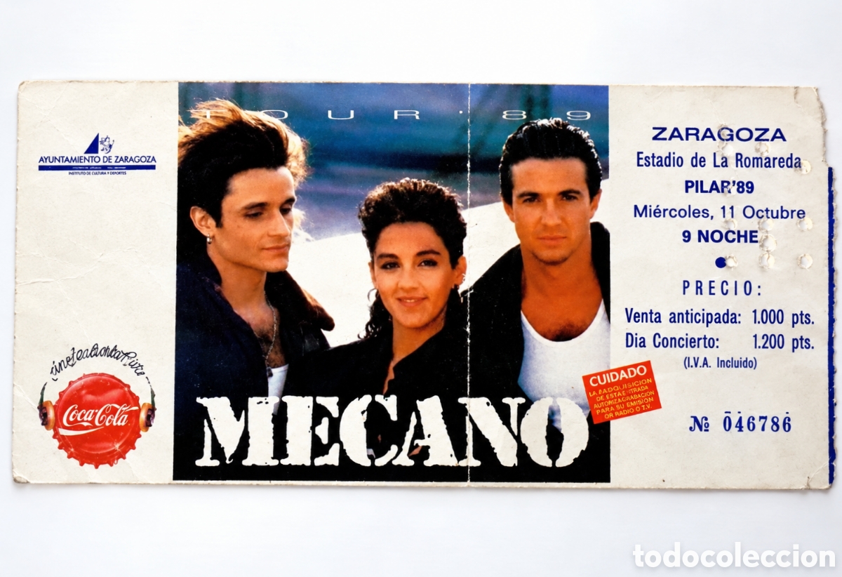 Entradas antiguas de conciertos: Entrada Original Concierto Mecano Zaragoza Romareda 1989 Gira Descanso Dominical - Excelente Estado