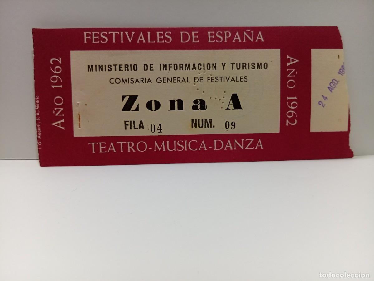Entradas antiguas de conciertos: C&Aacute;DIZ. ENTRADA FESTIVALES DE ESPA&Ntilde;A. ZONA A. TEATRO-MUSICA-DANZA. A&Ntilde;O 1962.