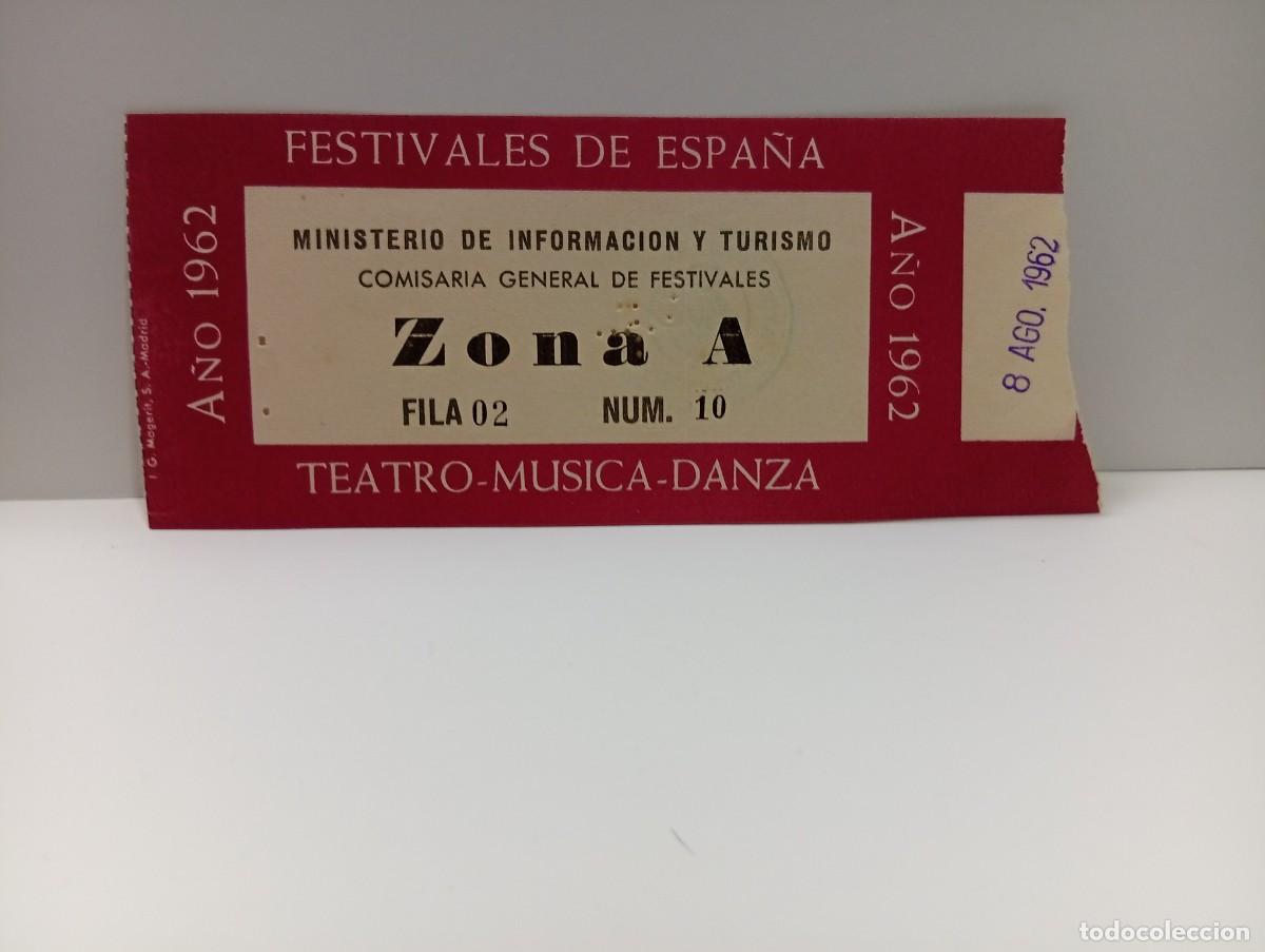 Entradas antiguas de conciertos: C&Aacute;DIZ. ENTRADA FESTIVALES DE ESPA&Ntilde;A. ZONA A. TEATRO-MUSICA-DANZA. A&Ntilde;O 1962.