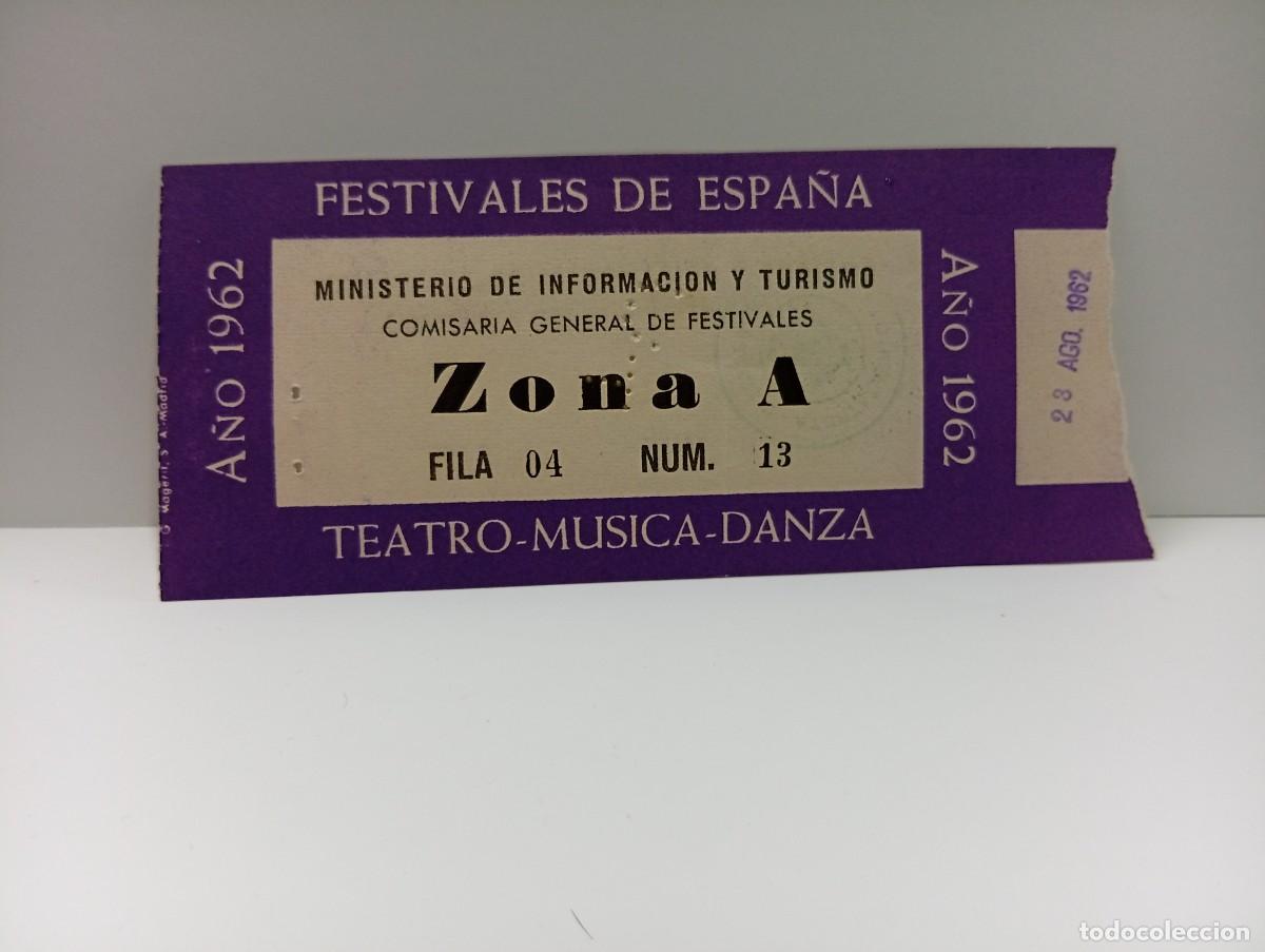 Entradas antiguas de conciertos: C&Aacute;DIZ. ENTRADA FESTIVALES DE ESPA&Ntilde;A. TEATRO-MUSICA-DANZA. A&Ntilde;O 1962.