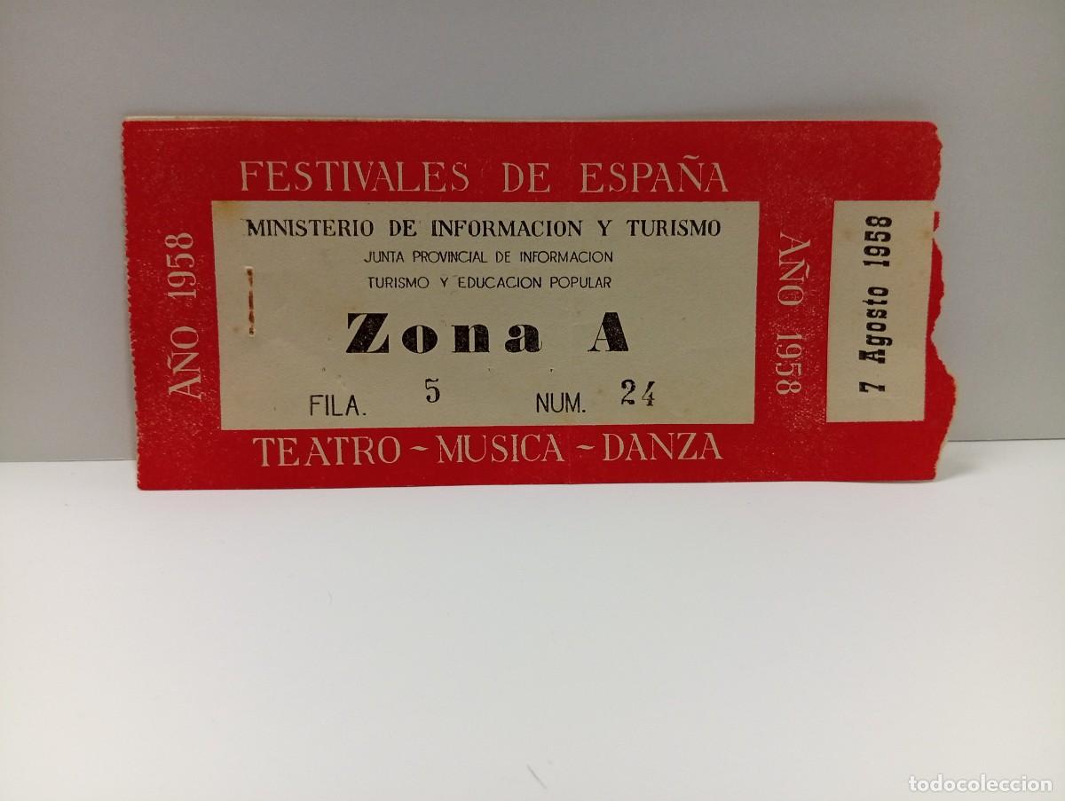 Entradas antiguas de conciertos: C&Aacute;DIZ. ENTRADA FESTIVALES DE ESPA&Ntilde;A. TEATRO-MUSICA-DANZA. A&Ntilde;O 1958.