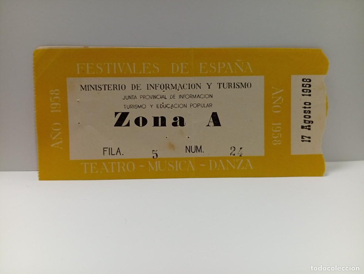 Entradas antiguas de conciertos: C&Aacute;DIZ. ENTRADA FESTIVALES DE ESPA&Ntilde;A. TEATRO-MUSICA-DANZA. A&Ntilde;O 1958.