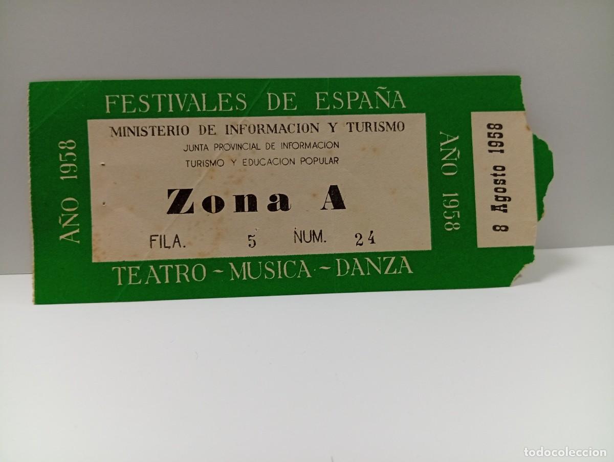 Entradas antiguas de conciertos: C&Aacute;DIZ. ENTRADA FESTIVALES DE ESPA&Ntilde;A. TEATRO-MUSICA-DANZA. A&Ntilde;O 1958.