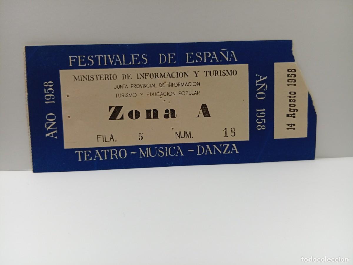 Entradas antiguas de conciertos: C&Aacute;DIZ. ENTRADA FESTIVALES DE ESPA&Ntilde;A. ZONA A. TEATRO-MUSICA-DANZA. A&Ntilde;O 1958.