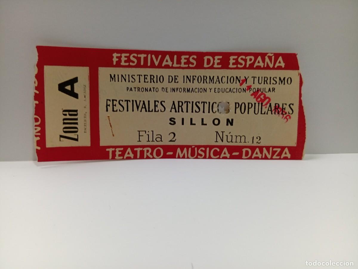 Entradas antiguas de conciertos: C&Aacute;DIZ. ENTRADA FESTIVALES DE ESPA&Ntilde;A. ZONA A. TEATRO-MUSICA-DANZA. A&Ntilde;O 1956.