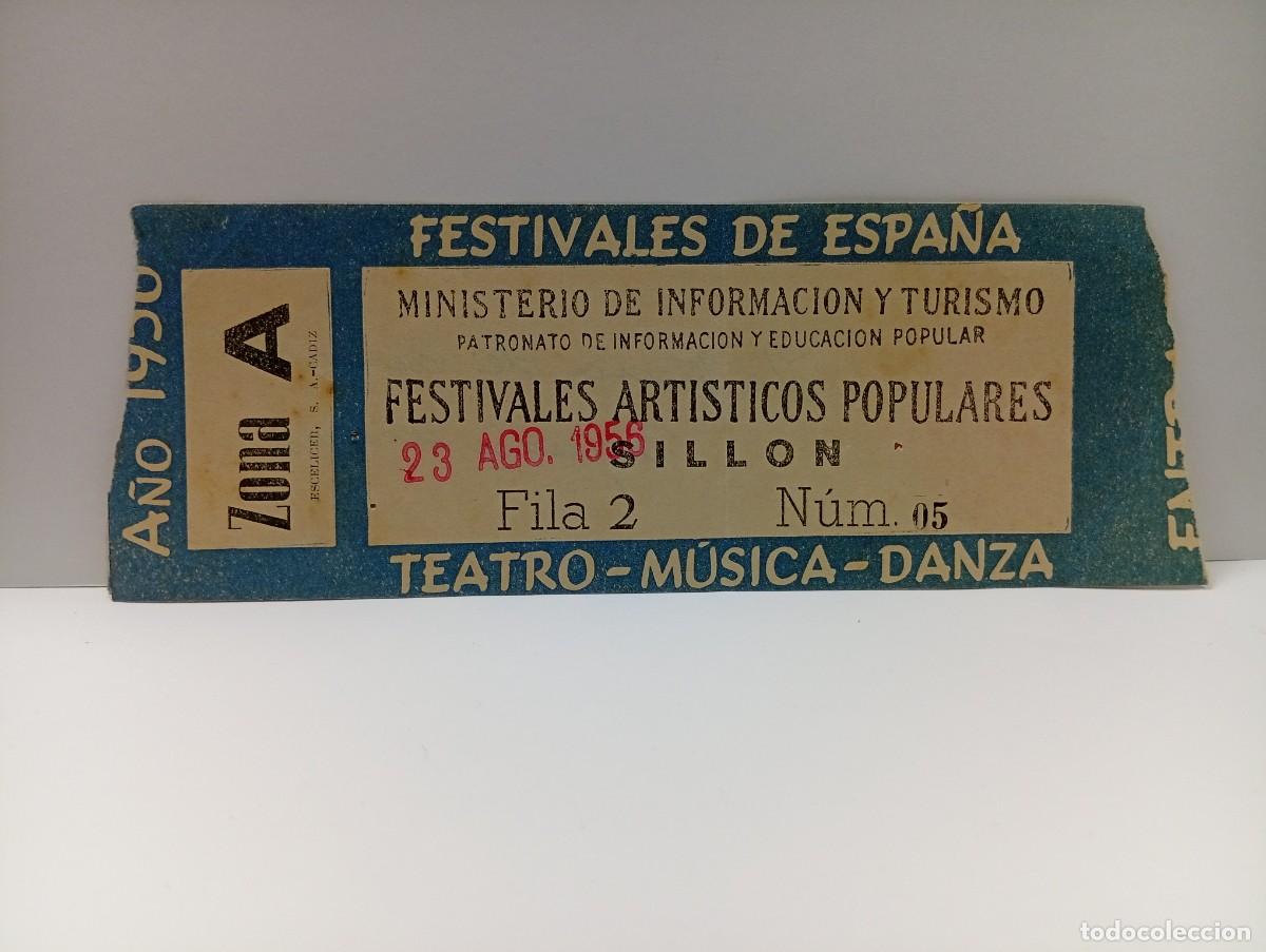 Entradas antiguas de conciertos: C&Aacute;DIZ. ENTRADA FESTIVALES DE ESPA&Ntilde;A. ZONA A. TEATRO-MUSICA-DANZA. A&Ntilde;O 1956.