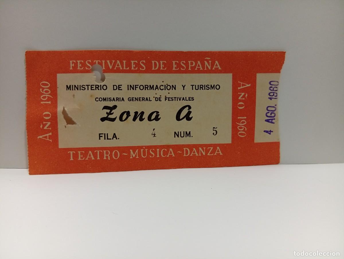 Entradas antiguas de conciertos: C&Aacute;DIZ. ENTRADA FESTIVALES DE ESPA&Ntilde;A. ZONA A. TEATRO-MUSICA-DANZA. A&Ntilde;O 1960.