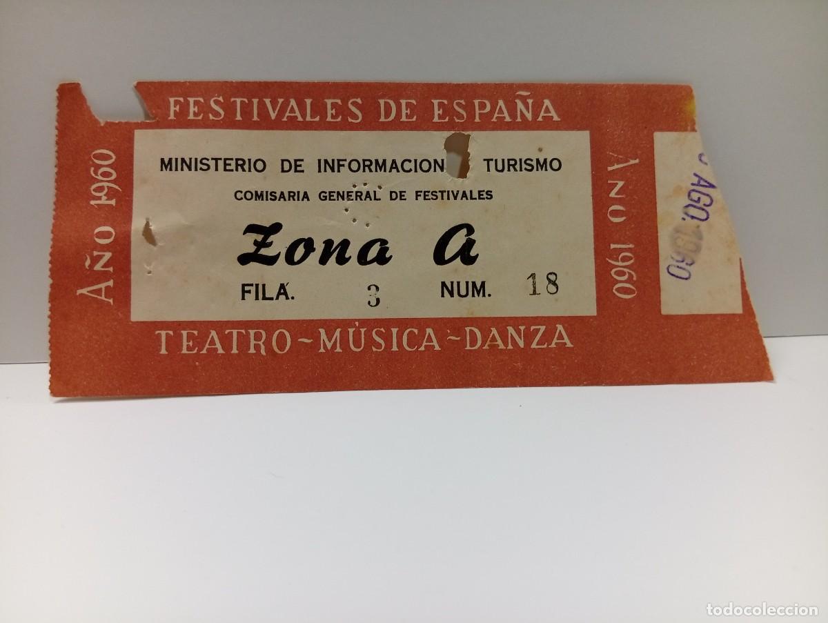 Entradas antiguas de conciertos: C&Aacute;DIZ. ENTRADA FESTIVALES DE ESPA&Ntilde;A. ZONA A. TEATRO-MUSICA-DANZA. A&Ntilde;O 1960.