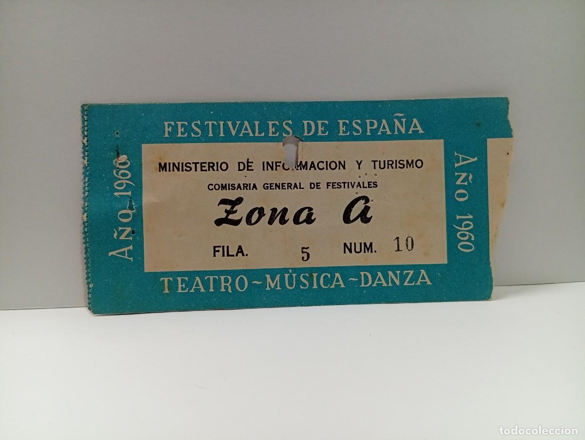 Entradas antiguas de conciertos: C&Aacute;DIZ. ENTRADA FESTIVALES DE ESPA&Ntilde;A. ZONA A. TEATRO-MUSICA-DANZA. A&Ntilde;O 1960.
