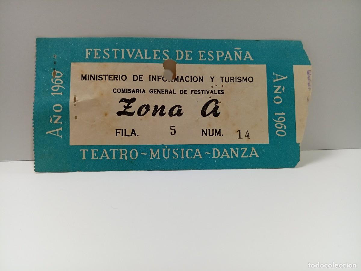 Entradas antiguas de conciertos: C&Aacute;DIZ. ENTRADA FESTIVALES DE ESPA&Ntilde;A. ZONA A. TEATRO-MUSICA-DANZA. A&Ntilde;O 1960.