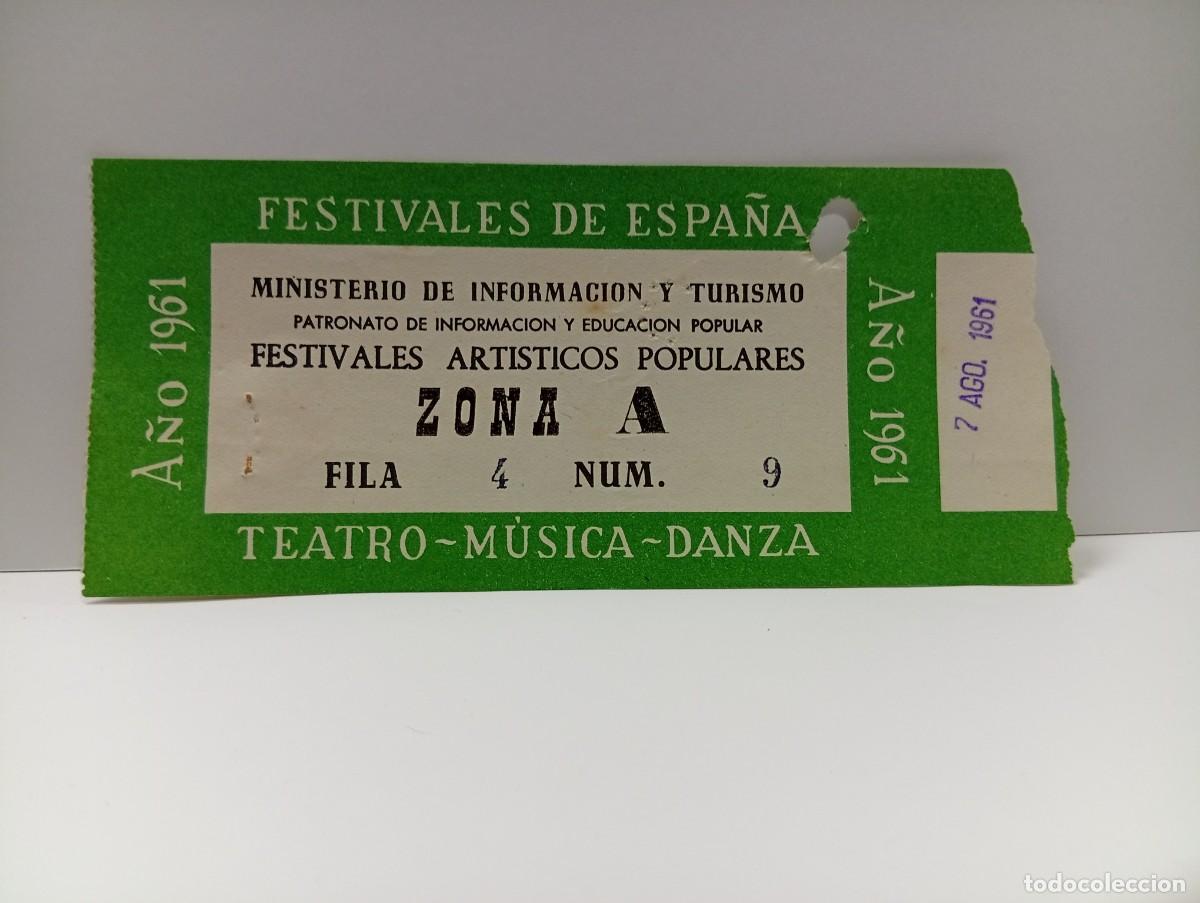 Entradas antiguas de conciertos: C&Aacute;DIZ. ENTRADA FESTIVALES DE ESPA&Ntilde;A. ZONA A. TEATRO-MUSICA-DANZA. A&Ntilde;O 1961.