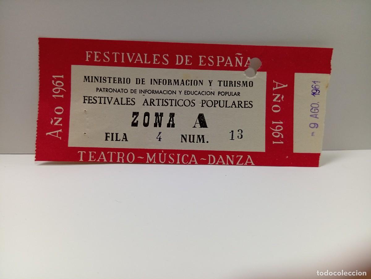 Entradas antiguas de conciertos: C&Aacute;DIZ. ENTRADA FESTIVALES DE ESPA&Ntilde;A. ZONA A. TEATRO-MUSICA-DANZA. A&Ntilde;O 1961.