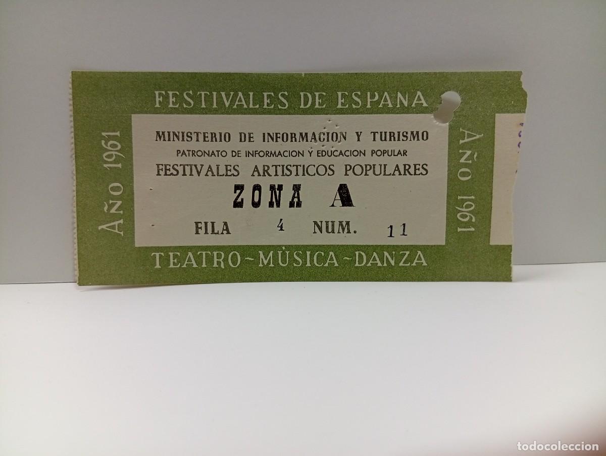 Entradas antiguas de conciertos: C&Aacute;DIZ. ENTRADA FESTIVALES DE ESPA&Ntilde;A. ZONA A. TEATRO-MUSICA-DANZA. A&Ntilde;O 1961.