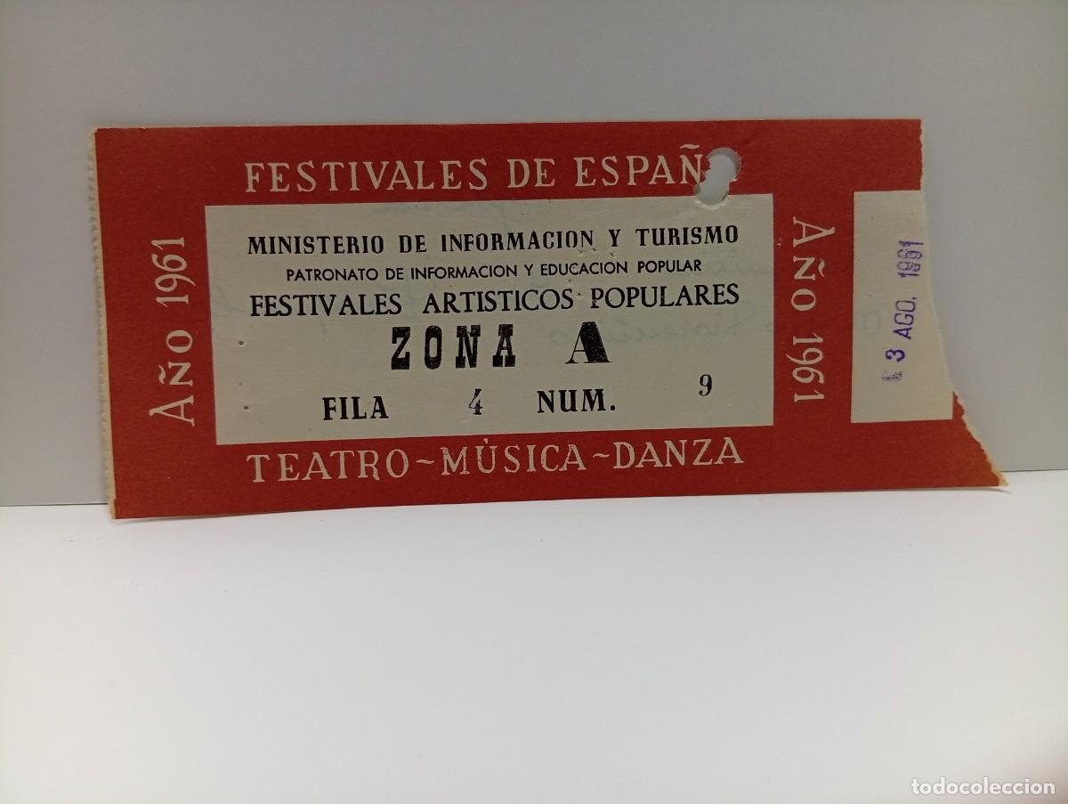 Entradas antiguas de conciertos: C&Aacute;DIZ. ENTRADA FESTIVALES DE ESPA&Ntilde;A. ZONA A. TEATRO-MUSICA-DANZA. A&Ntilde;O 1961.