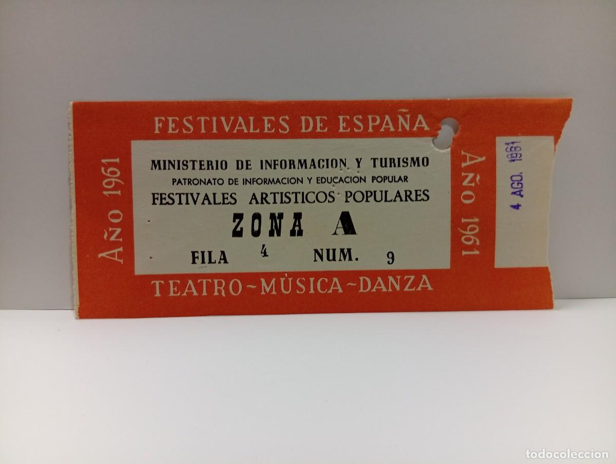 Entradas antiguas de conciertos: C&Aacute;DIZ. ENTRADA FESTIVALES DE ESPA&Ntilde;A. ZONA A. TEATRO-MUSICA-DANZA. A&Ntilde;O 1961.