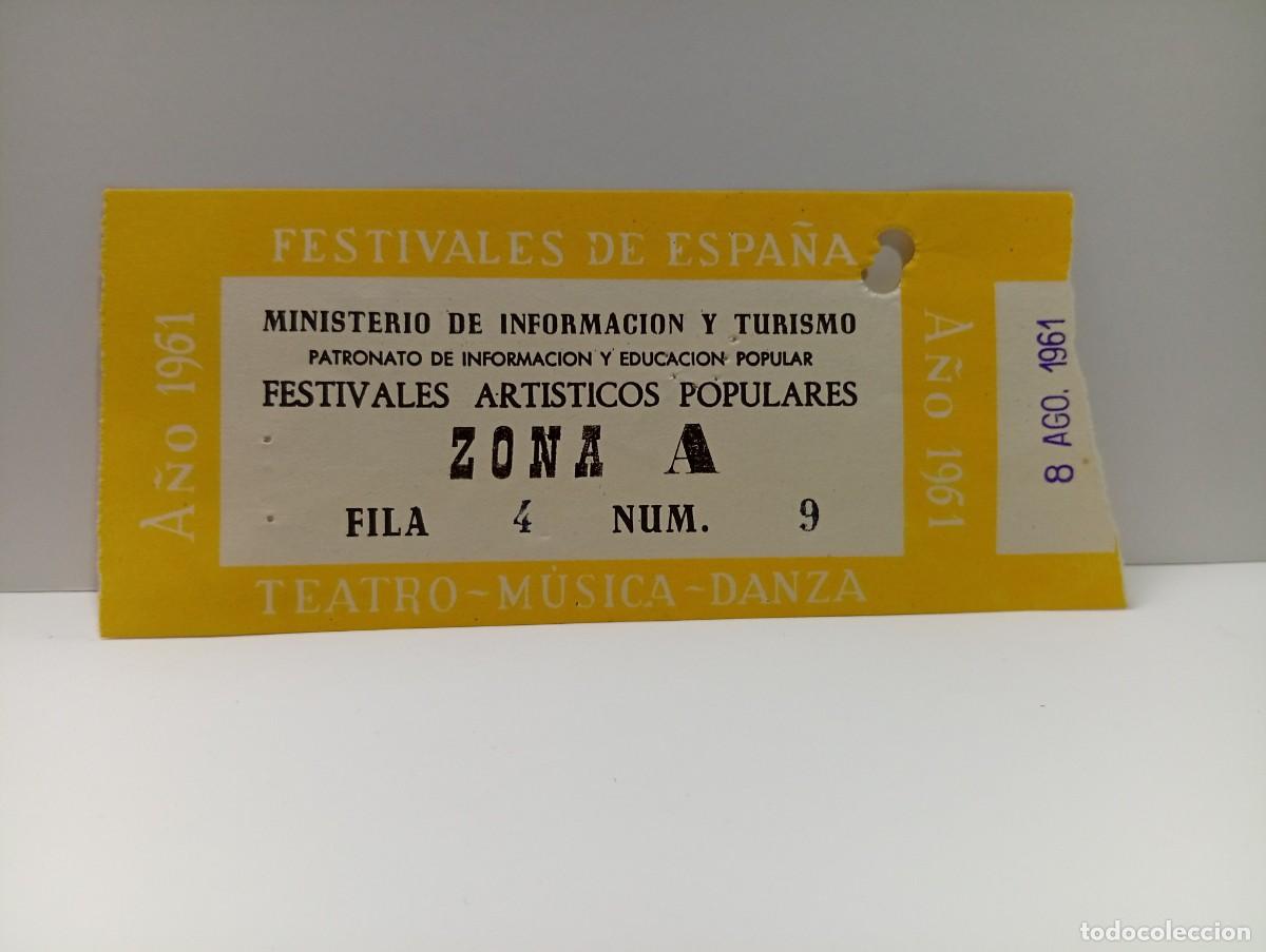 Entradas antiguas de conciertos: C&Aacute;DIZ. ENTRADA FESTIVALES DE ESPA&Ntilde;A. ZONA A. TEATRO-MUSICA-DANZA. A&Ntilde;O 1961.