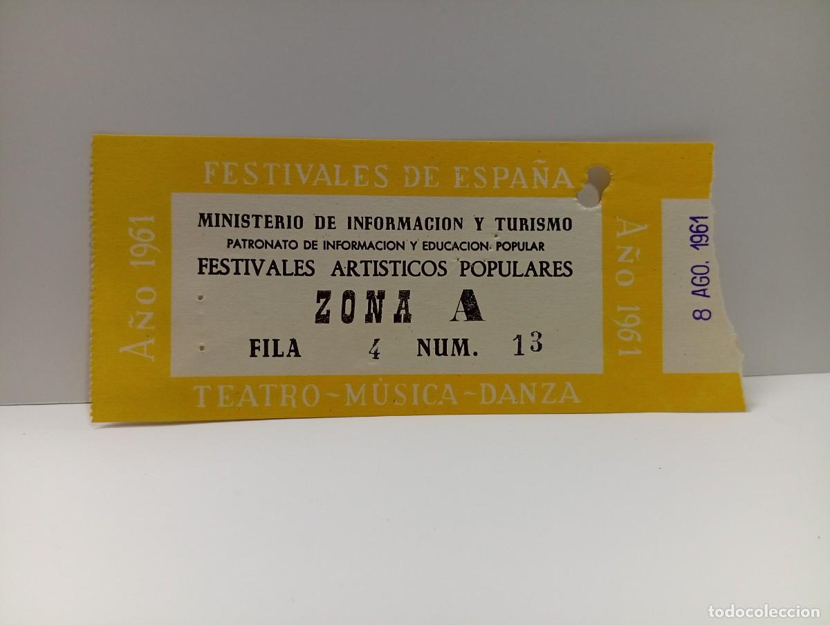 Entradas antiguas de conciertos: C&Aacute;DIZ. ENTRADA FESTIVALES DE ESPA&Ntilde;A. ZONA A. TEATRO-MUSICA-DANZA. A&Ntilde;O 1961.