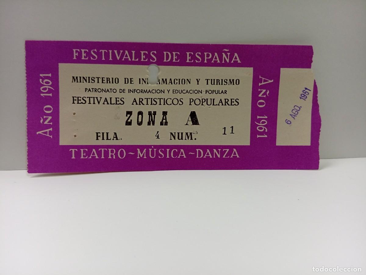 Entradas antiguas de conciertos: C&Aacute;DIZ. ENTRADA FESTIVALES DE ESPA&Ntilde;A. ZONA A. TEATRO-MUSICA-DANZA. A&Ntilde;O 1961.