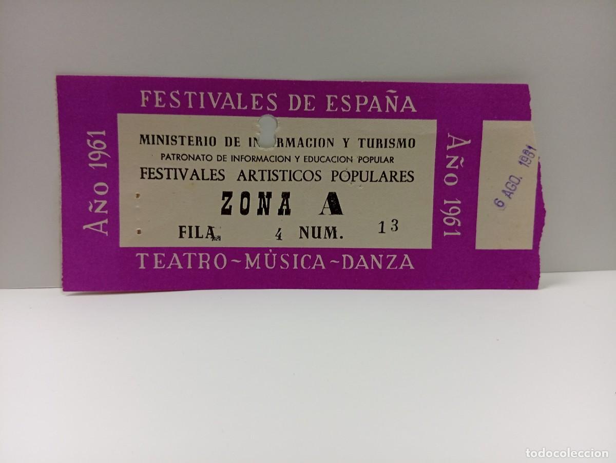 Entradas antiguas de conciertos: C&Aacute;DIZ. ENTRADA FESTIVALES DE ESPA&Ntilde;A. ZONA A. TEATRO-MUSICA-DANZA. A&Ntilde;O 1961.