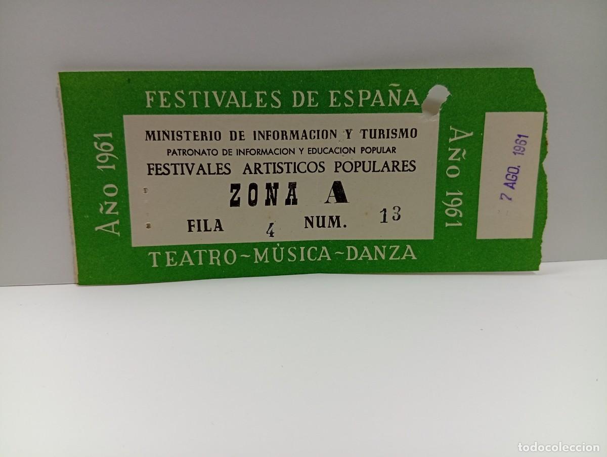 Entradas antiguas de conciertos: C&Aacute;DIZ. ENTRADA FESTIVALES DE ESPA&Ntilde;A. ZONA A. TEATRO-MUSICA-DANZA. A&Ntilde;O 1961.