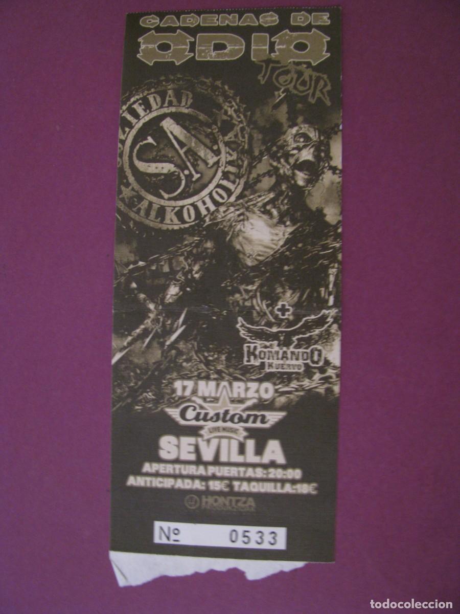 Entradas antiguas de conciertos: ENTRADA CONCIERTO SOZIEDAD ALKOHOLIKA - SEVILLA 2012 - SALA CUSTOM - CADENAS DE ODIO TOUR
