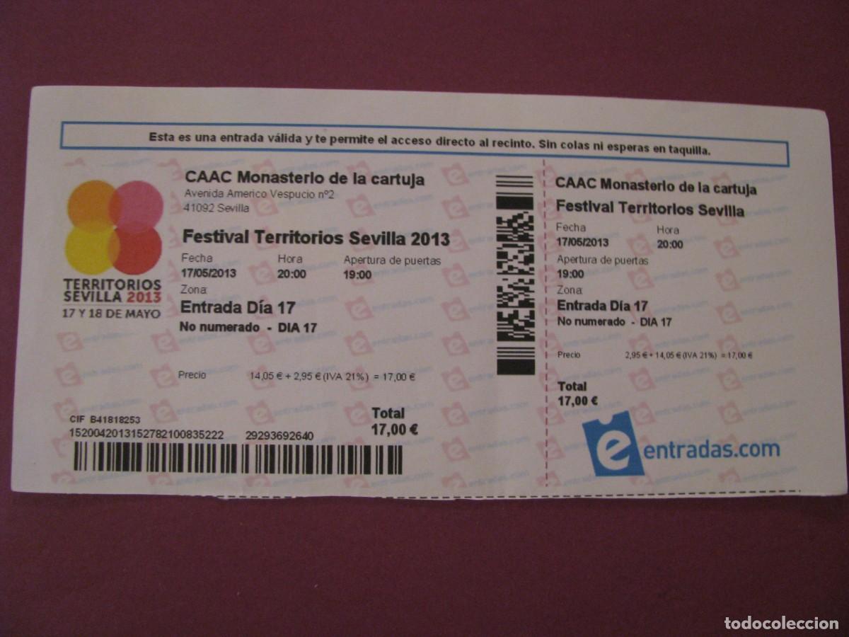 Entradas antiguas de conciertos: ENTRADA Y PULSERA CONCIERTO FESTIVAL TERRITORIOS SEVILLA 2013 - CRUZCAMPO - CAAC