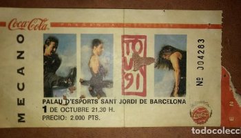 ENTRADA CONCIERTO MECANO TOUR 91 - Tour Aidalai - 1 octubre 91 - Palau Sant Jordi Barcelona