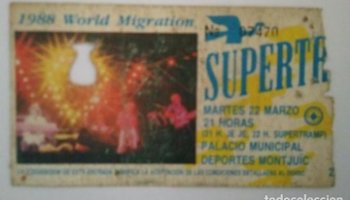 ENTRADA ORIGINAL DE SUPERTRAMP. 22/3/1988 GIRA WORLD MIGRATION TOUR 1988 BARCELONA