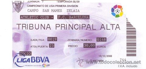 Coleccionismo deportivo: ENTRADA FUTBOL ATHLETIC BILBAO - BARCELONA SAN MAMES, LIGA 2008-2009