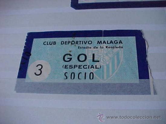 Sports collectibles: ENTRADA DE FUTBOL. CLUB DEPORTIVO MALAGA. ESTADIO DE LA ROSALEDA. GOL. ESPECIAL. SOCIO.