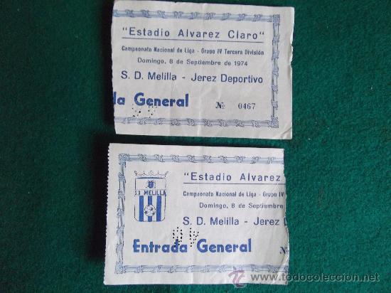 Collezionismo sportivo: ENTRADAS FUTBOL-S.D.MELILLA-JEREZ DEPORTIVO-ESTADIO ALVAREZ CLARO 1974