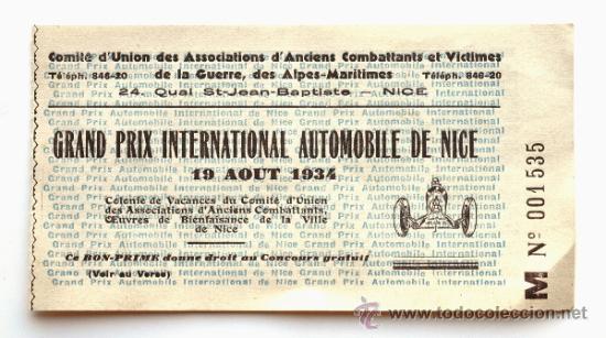 Coleccionismo deportivo: ENTRADA GRAND PRIX NICE.1934 - Foto 1