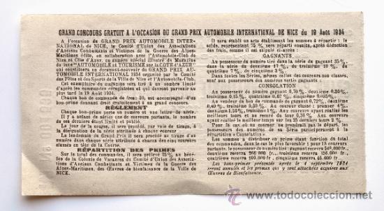Coleccionismo deportivo: ENTRADA GRAND PRIX NICE.1934 - Foto 2