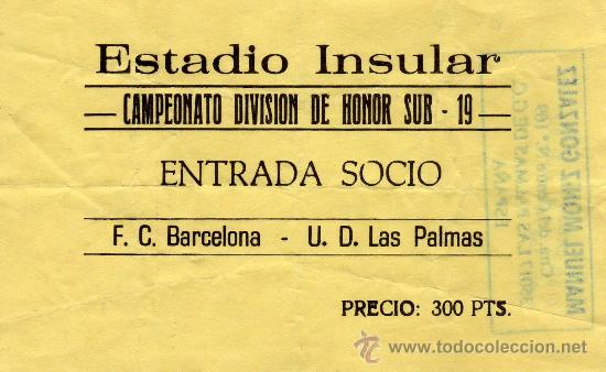 Coleccionismo deportivo: entrada, estadio insular, F.C.barcelona - U.D las palmas,